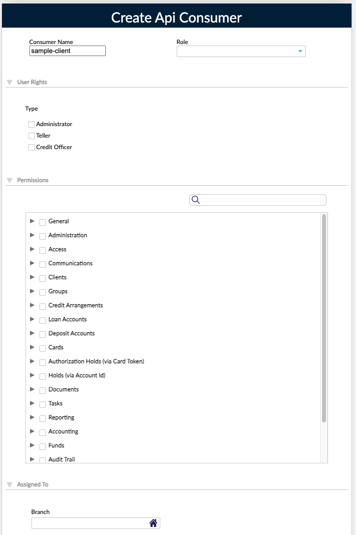 Create API consumer dialog